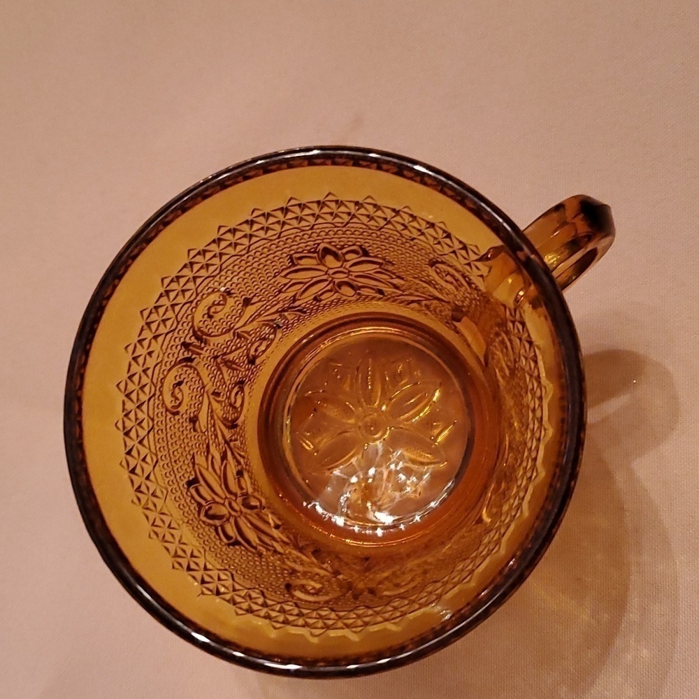 Vintage Tiara Crystal Cup & Saucer Set of 4 Sandwich Pattern Amber Indiana Glass - Picture 8 of 13